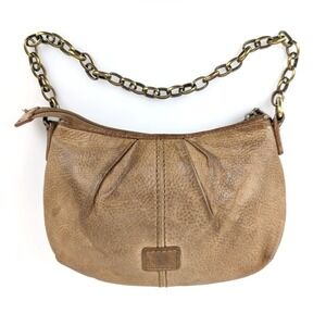 Fossil Leather Hobo Shoulder Bag Brass‎ Chain Strap Zip Distressed Festival Boho